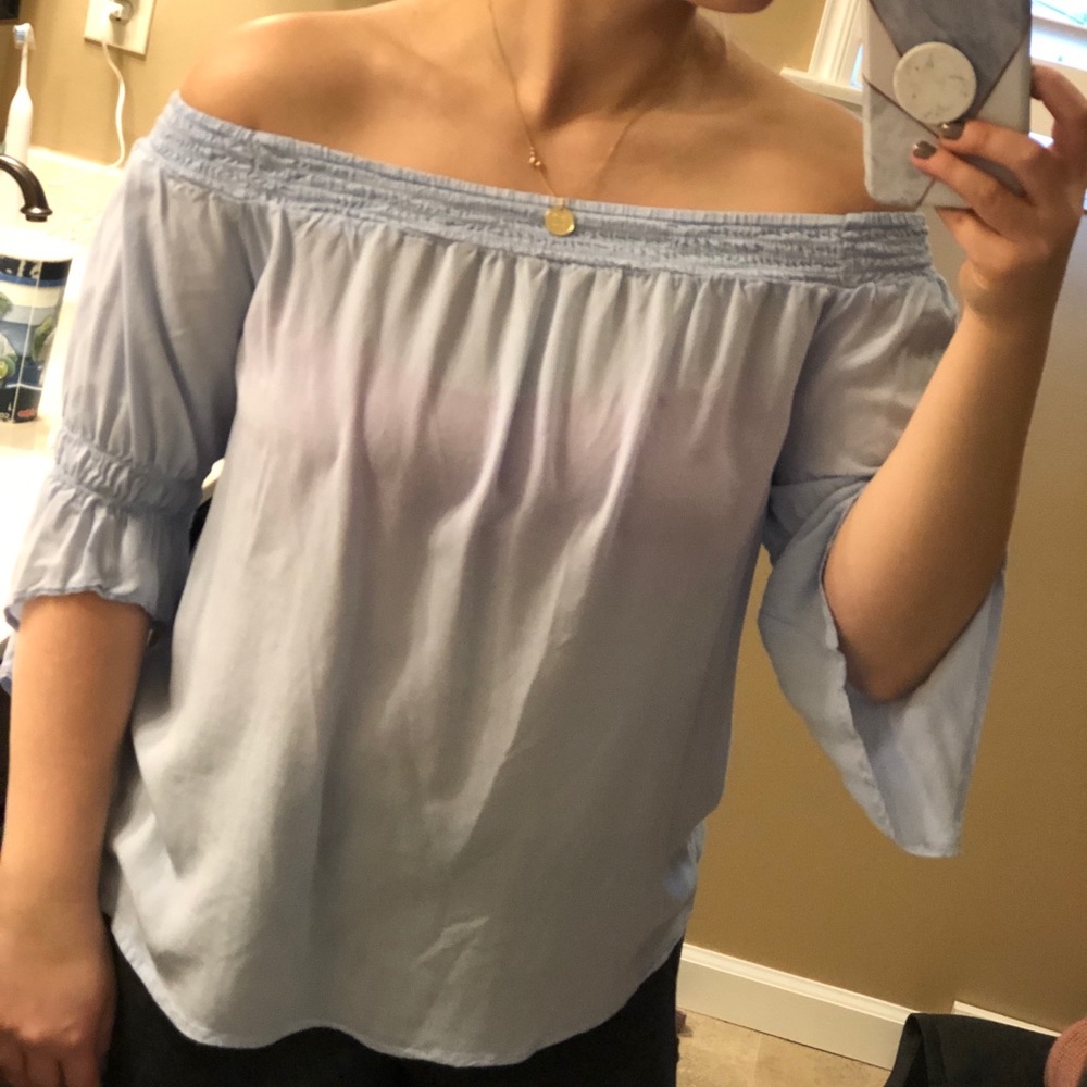 Light blue Express off the shoulder top
